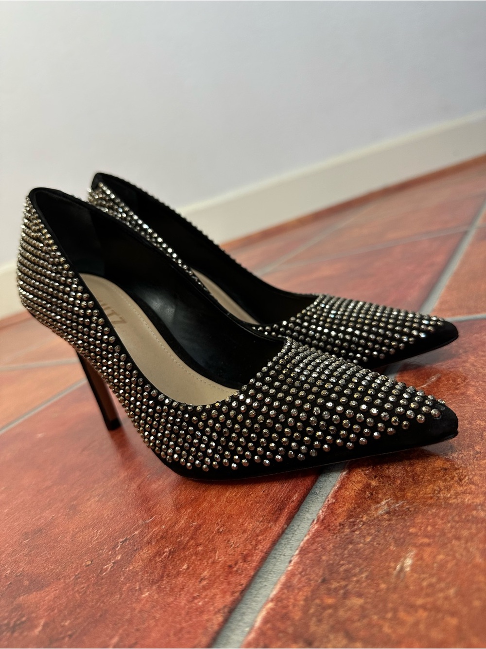 Schutz Black Pointed Toe Studded Pumps